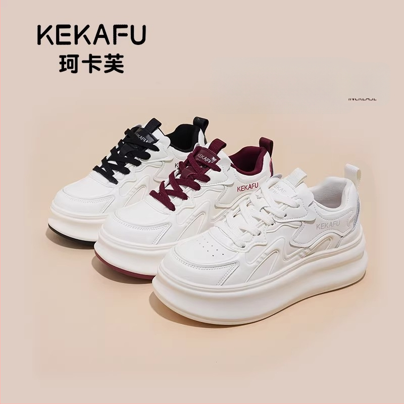 Kokafu Női fehér magasságot növelő sneakers, vastag talppal, mindennapi sportcipő, 2026-os modell