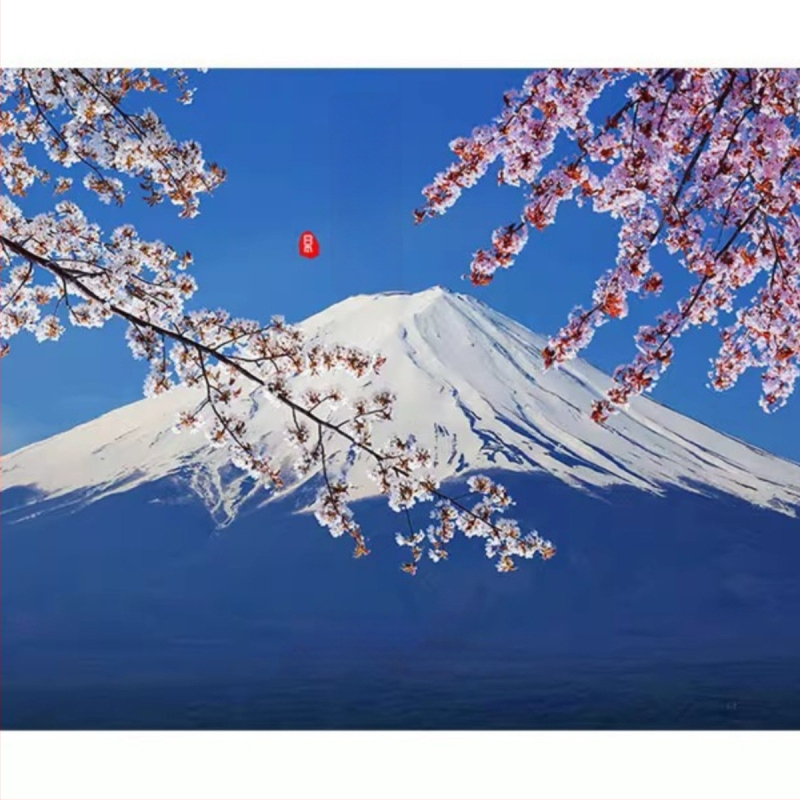Japanski romantični tapet s motivom trešnjinog cvijeta i pejzaža Fuji – zidni dekor za restorane sa sushi jelima