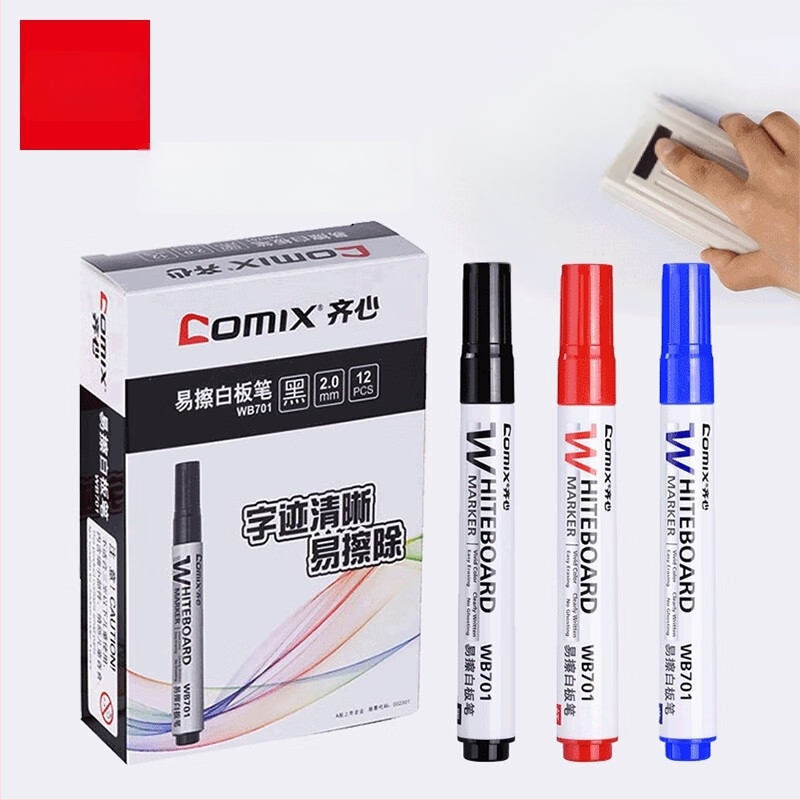 Qixin WB701 Маркер за бяла дъска за офис и срещи, учителски комплект с червен, син и черен водноразтворимо мастило, изтриваем