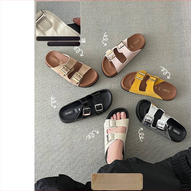 TOUTOU Sandale dama cu talpă groasă, creștere în înălțime, stil Birkenstock, piele naturală, vară 2026