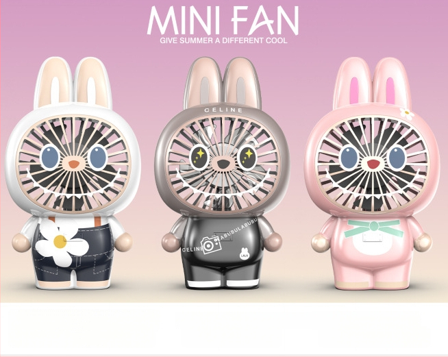 Ručný USB stolný ventilátor s karikatúrnou figúrkou – mini prenášateľný darček pre deti, model 677-95