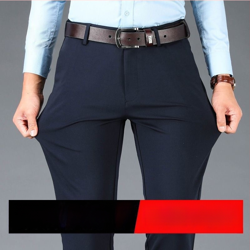 Muške crne hlače slim fit, s visokom elastičnošću, ravni kroj, bez nabora, za proljeće i jesen