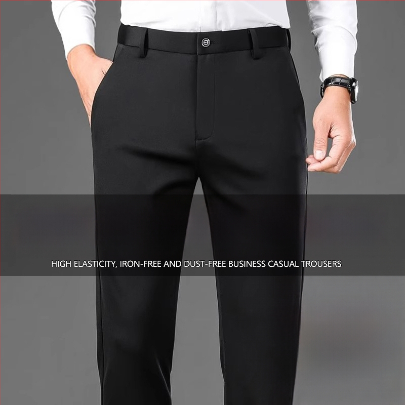 Muške crne hlače slim fit, s visokom elastičnošću, ravni kroj, bez nabora, za proljeće i jesen