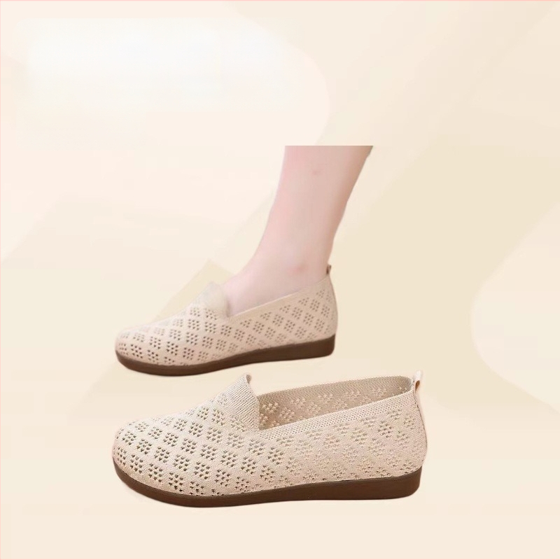 Női hálószemű mokaszín cipő, kényelmes és lélegző, slip-on lapos talppal és csúszásmentes talppal