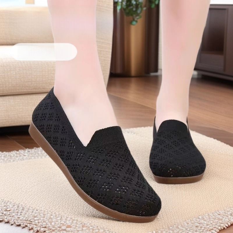 Női hálószemű mokaszín cipő, kényelmes és lélegző, slip-on lapos talppal és csúszásmentes talppal