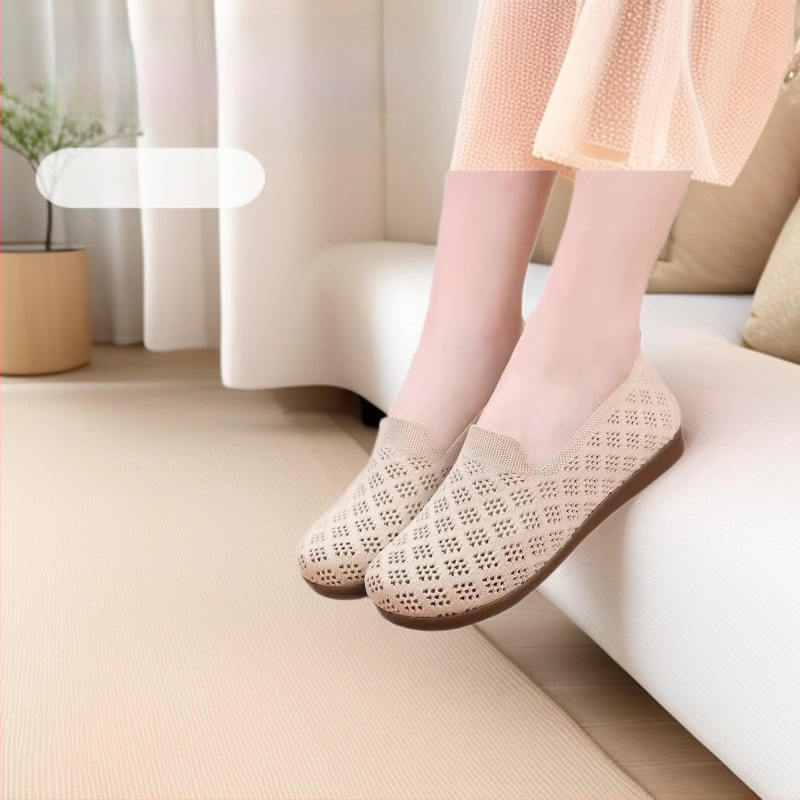 Női hálószemű mokaszín cipő, kényelmes és lélegző, slip-on lapos talppal és csúszásmentes talppal