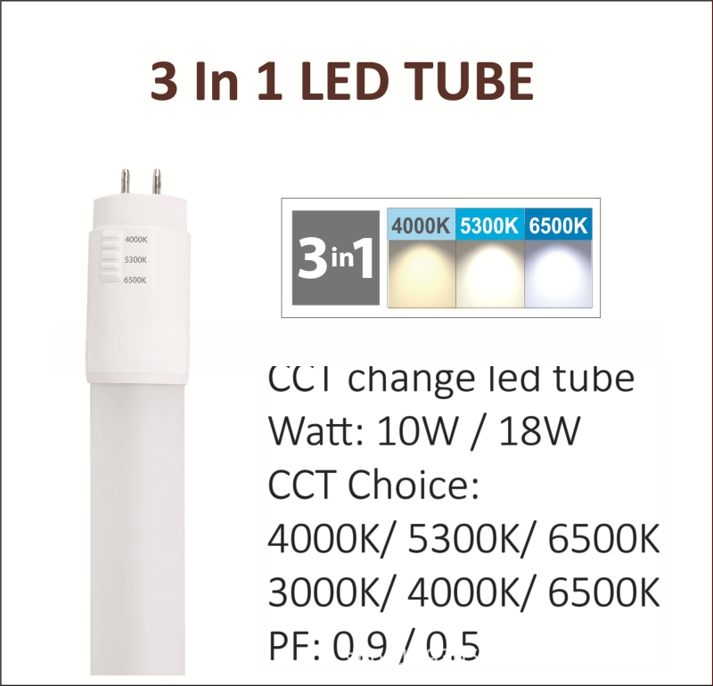 T8 LED cijev s regulacijom CCT i svjetline, trostupanjski DIP prekidač, CE certifikat