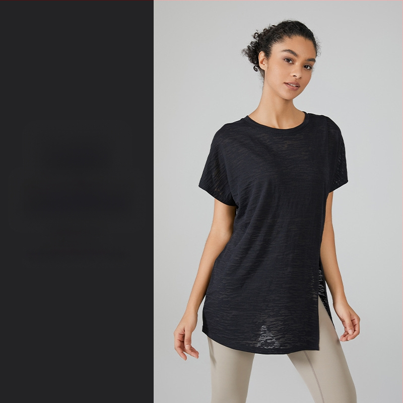 Nova opuštena joga bluza, tanko dišući sportski top, brzo sušeći kratkih rukava za žene