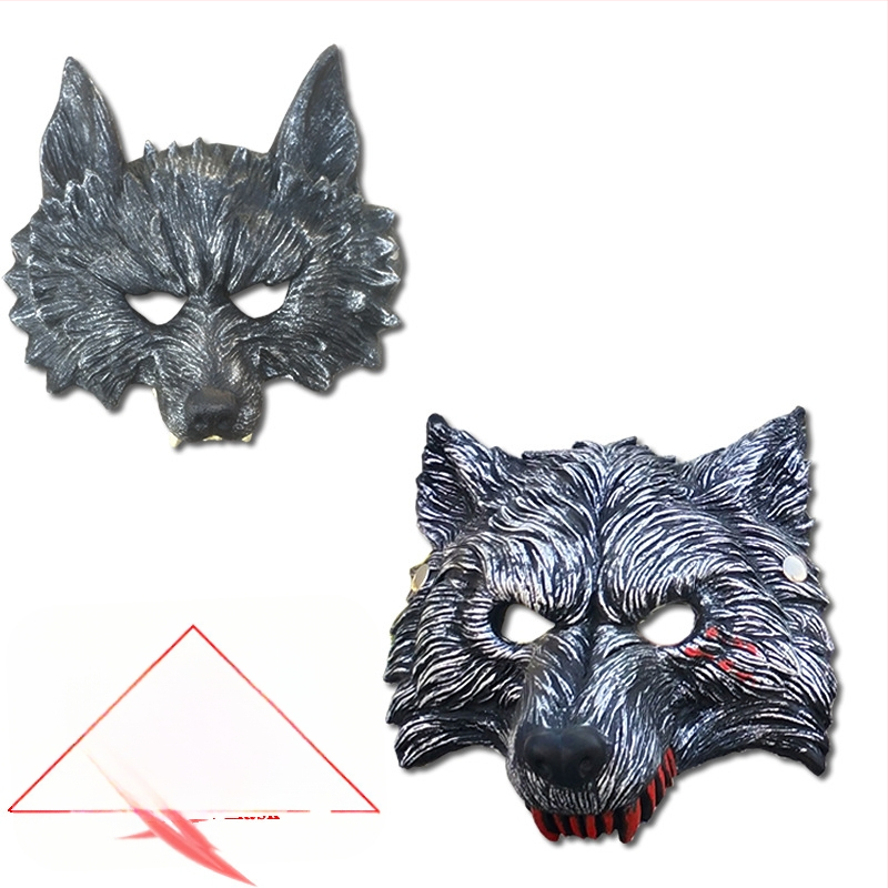 Maska vuka s crvenim zubima, PU mekana guma, za bar maske