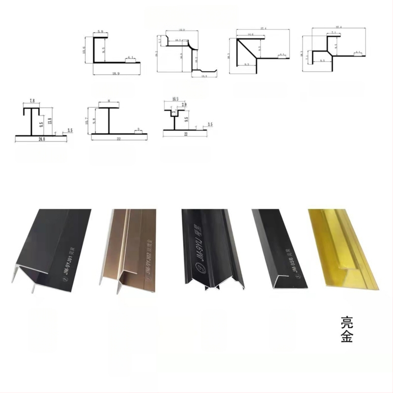 9 mm rubni trak za zidni panel s furniranim drvetom, dekorativni aluminijski profil, I‑oblik linija, kvadratni Yin–Yang kutni trak