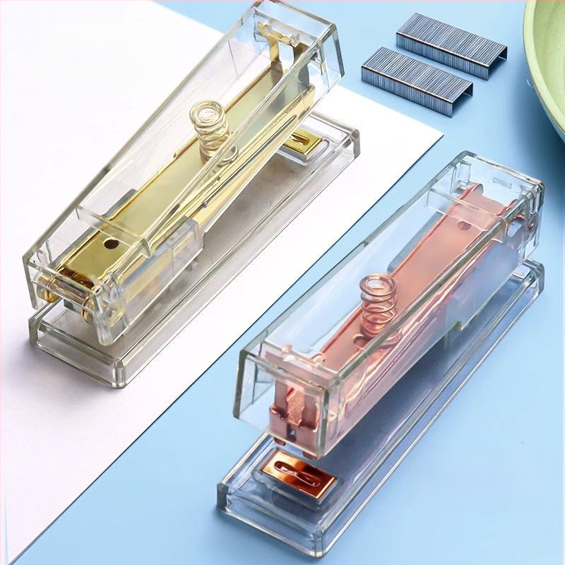 Capsator minimalist transparent pentru elevi și birou, portabil, cu acționare prin presiune