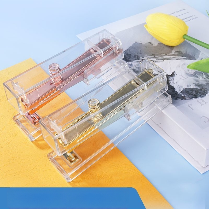Capsator minimalist transparent pentru elevi și birou, portabil, cu acționare prin presiune