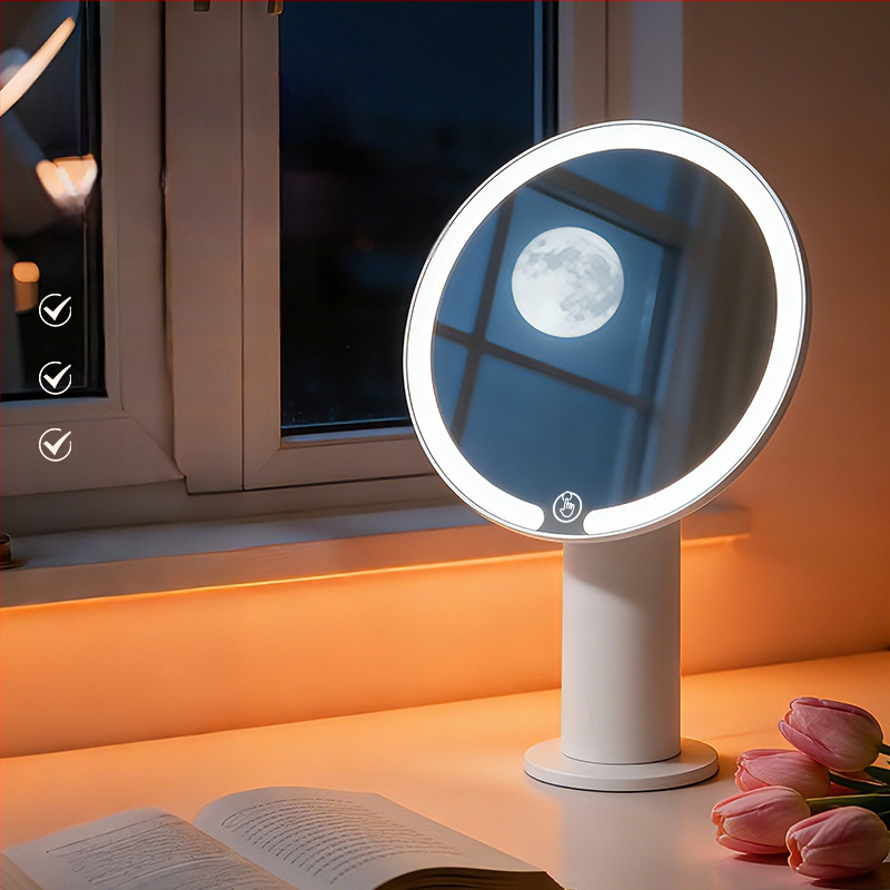 Oglindă de machiaj cu LED iluminată, control tactil în trei culori, iluminare de înaltă definiție, oglindă de masă