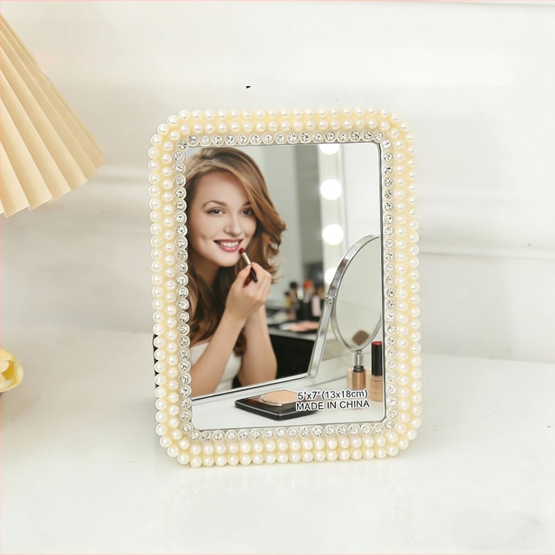 Oglindă de make-up cu perle și suprafață HD, pentru masă de toaletă din dormitor