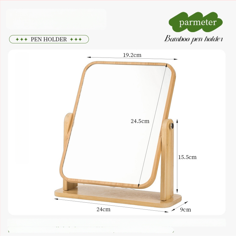 Oglindă de machiaj pentru birou, în stil Ins, pentru cămin, pătrată, din lemn