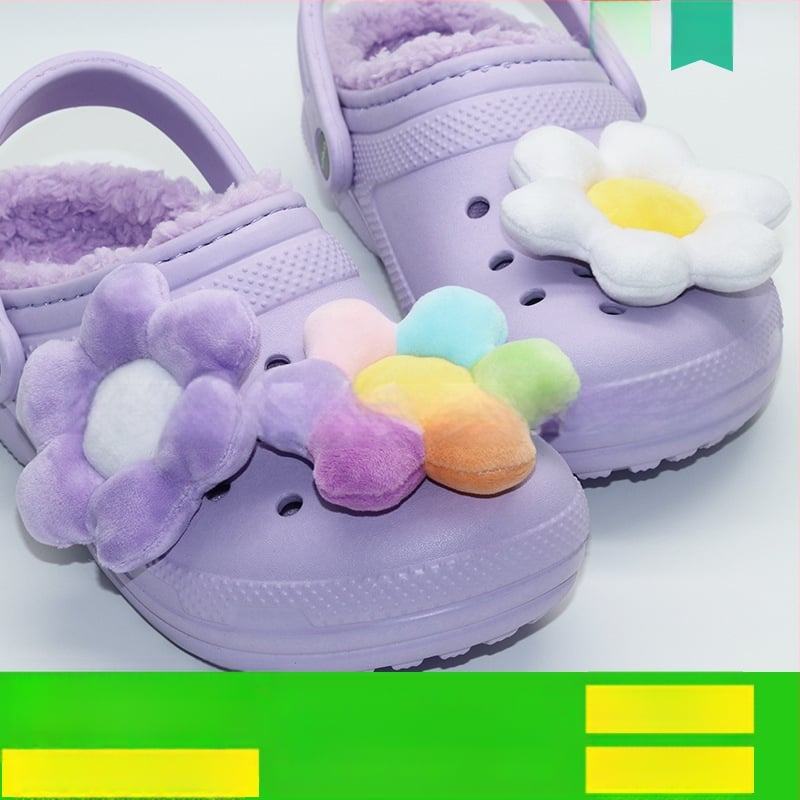 Crocs украса за обувки: плюшено цвете и карикатурни цветчета за закопчалки