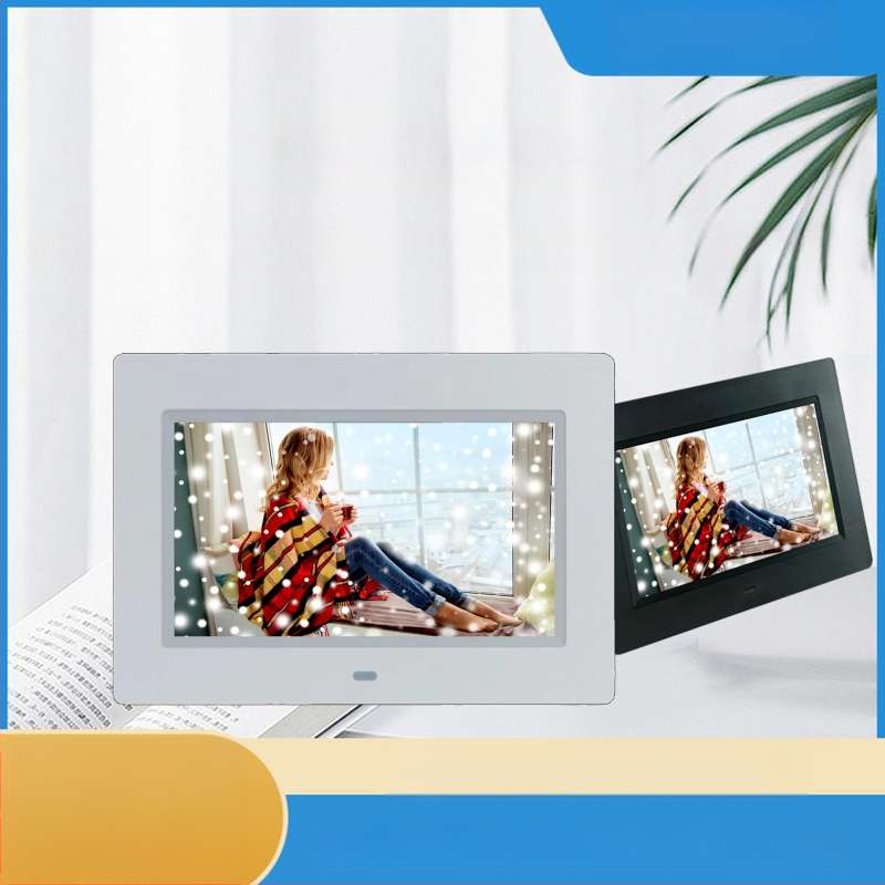 7-инчова цифрова фоторамка със SD/USB/TF карти, възпроизвеждане на музика и видео, телевизионен изход, вечен календар и часовник