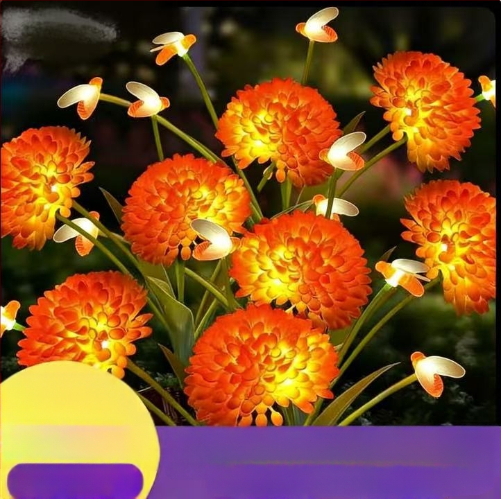 Solárne zemné stojace svetlá s dizajnom kvetov s 7 hlavami: Rose, Spider Lily, Snow Lotus a Dandelion, trávnikové svetlá s meďovým drôtom