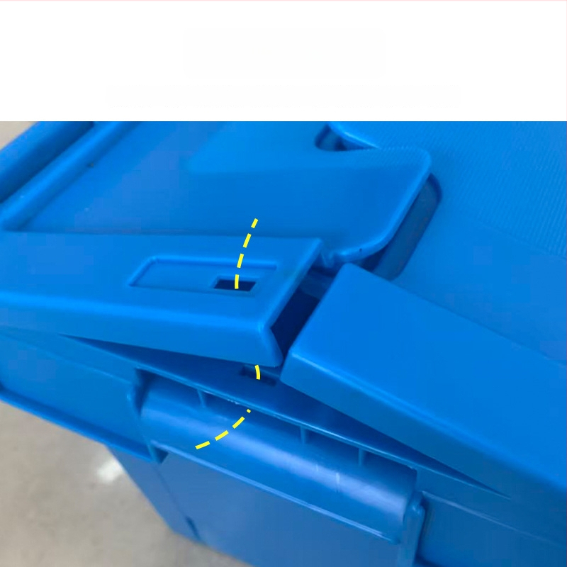Plastová krabička s nakloneným vložením a viečkom, stohovacia turnover krabica, hrubší plast