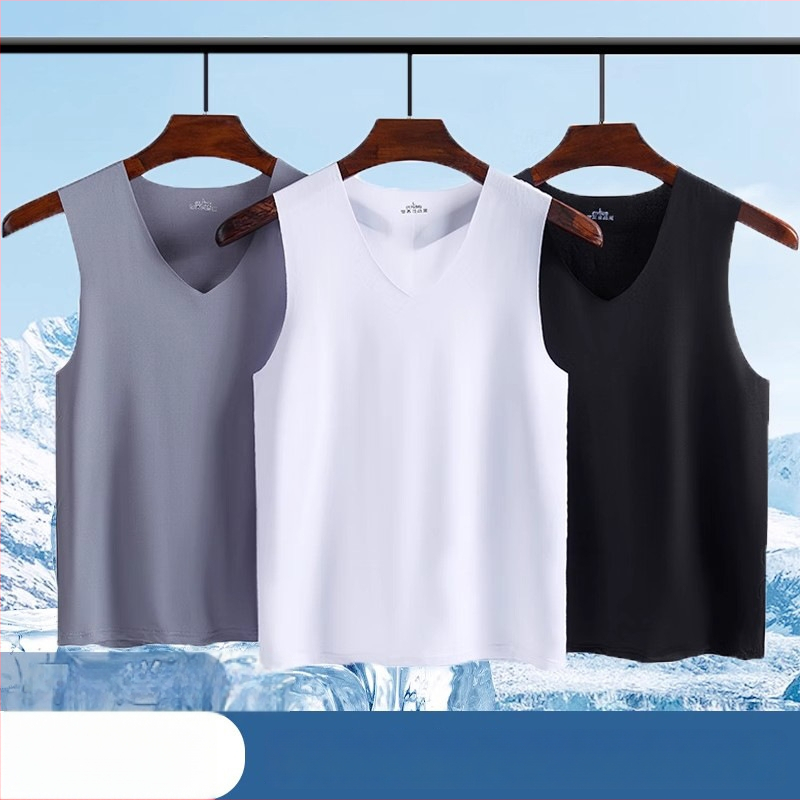 Ανδρικό γιλέκο από ice silk χωρίς ραφές για καλοκαίρι – λεπτό αθλητικό βασικό τοπ χωρίς μανίκια για γυμναστήριο