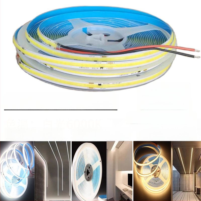 COB LED лента 220V, без драйвера, самозалепваща линеарна светлина за таван и стена, ултра ярка