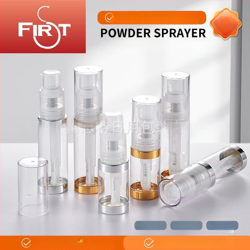 Rozprašovacia fľaša na suchý prášok, 60 ml/35 ml/50 ml, PET+PP, priehľadná s pozláteným alebo strieborným viečkom, rovnomerné dávkovanie