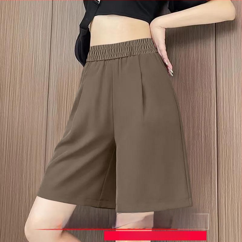 Plus size Dámske capri šortky s vysokým pásom z ice silk, letné, ľahké, voľné, elastický pás