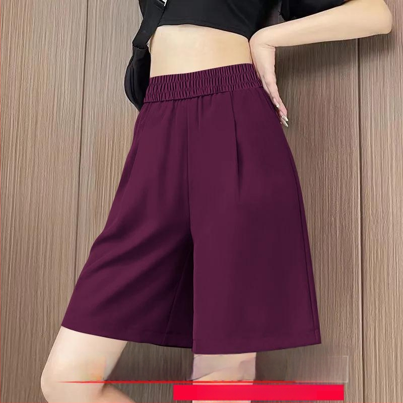 Plus size Dámske capri šortky s vysokým pásom z ice silk, letné, ľahké, voľné, elastický pás