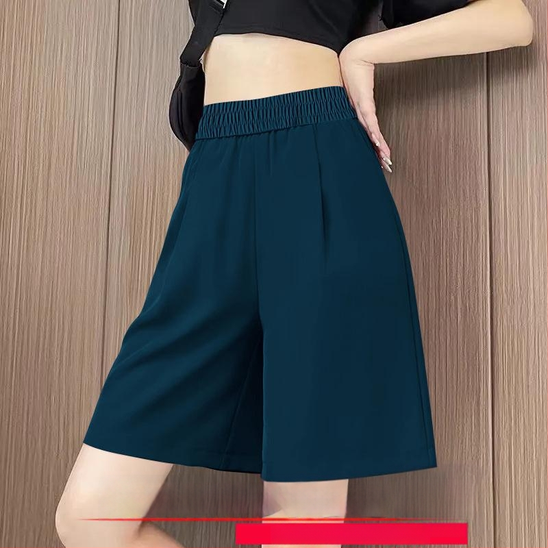 Plus size Dámske capri šortky s vysokým pásom z ice silk, letné, ľahké, voľné, elastický pás