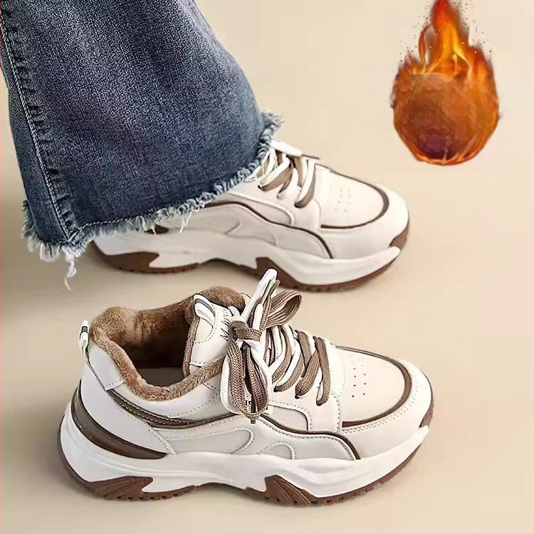 Pantofi sport dama cu talpă groasă în stil dad shoes, iarnă 2025, căptuțiți cu fleece, calzi, casual