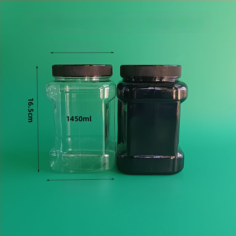 1450 ml квадратен пластмасов буркан за ядки със запечатващ капак – фъстъци и орехи