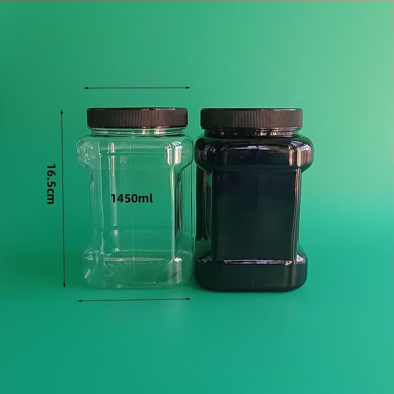 1450 ml квадратен пластмасов буркан за ядки със запечатващ капак – фъстъци и орехи