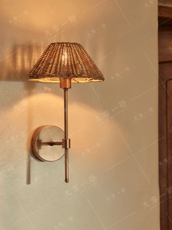 Ratanová nástenná lampa v japonskom štýle Wabi-Sabi, retro americká nočná lampa do chodby, čajovňa a jedáleň, atmosféra