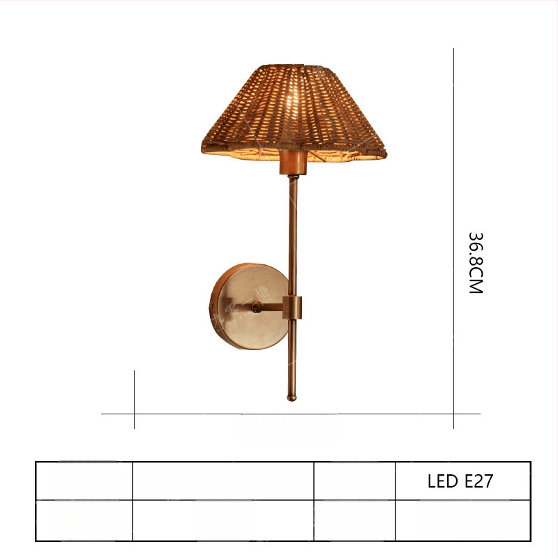 Ratanová nástenná lampa v japonskom štýle Wabi-Sabi, retro americká nočná lampa do chodby, čajovňa a jedáleň, atmosféra