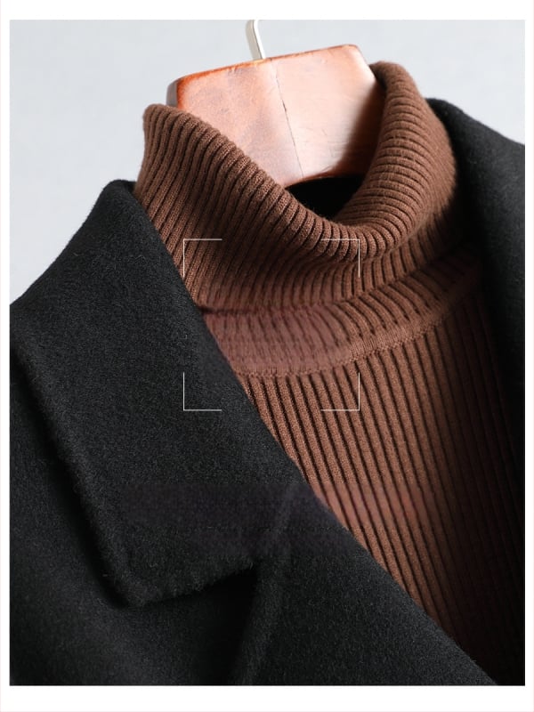 Palton reversibil din cașmir și lână pentru femei, lung mediu, negru, tricotat manual, croială slim fit
