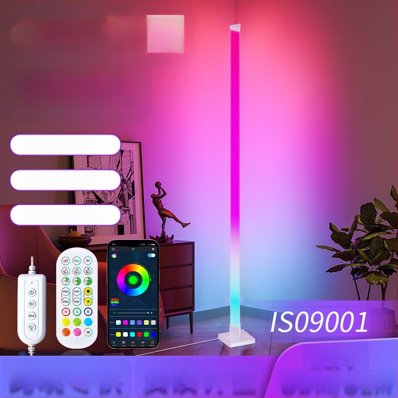 Τριγωνική λάμπα δαπέδου με RGB LED λωρίδα για ατμόσφαιρα, γωνιακό φως με Bluetooth ανίχνευση ήχου, για αίθουσες παιχνιδιών και μπαρ