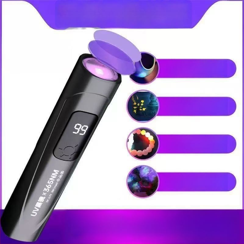 365 nm-es UV-lámpa bankjegyek vizsgálatához fluoreszcens anyaggal – hordozható LED lilás fény az UV-sugárzás és észlelés érdekében