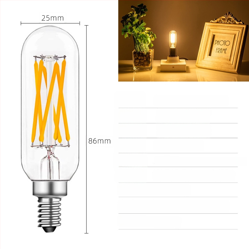 LED Edison λαμπτήρας T25 με φιλμ, 110V, 4–6W, ρετρό γυάλινο σώμα, βάση E12/E14, ρυθμιζόμενος φωτισμός, 360° δέσμη, CRI 80–90