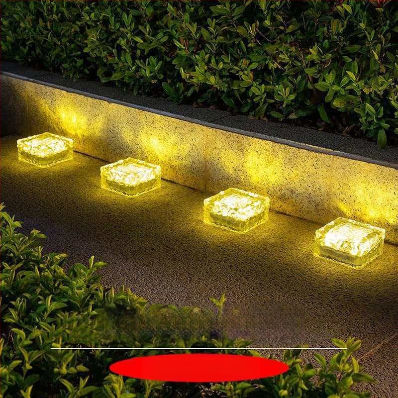 Lumini solare de exterior, impermeabile, decor pentru peisajul grădinii, lămpi Ice Brick, plăci de podea din sticlă, iluminare subterană pătrată, lumini de grădină