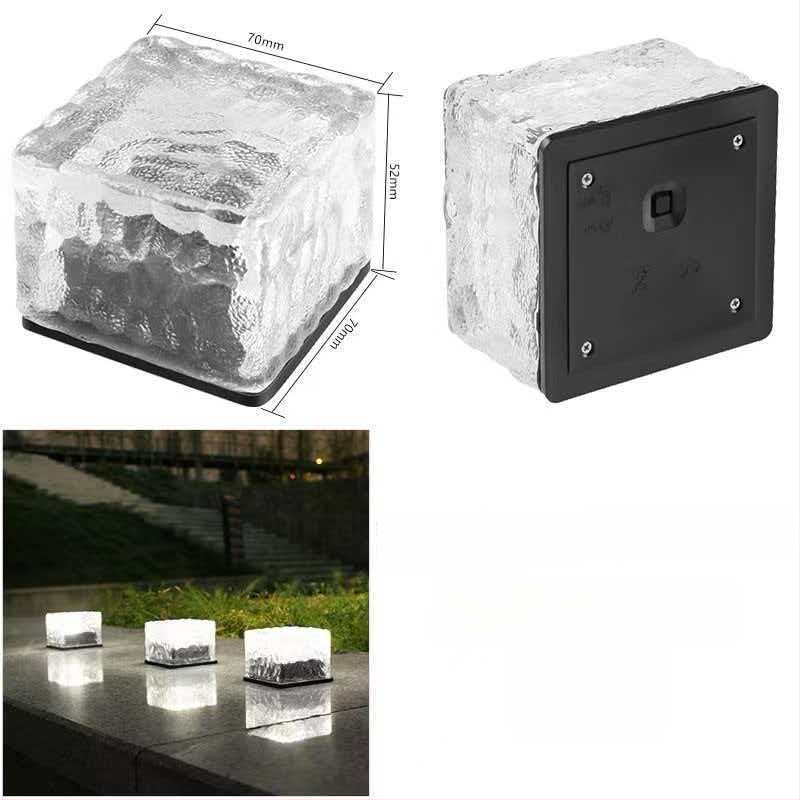 Lumini solare de exterior, impermeabile, decor pentru peisajul grădinii, lămpi Ice Brick, plăci de podea din sticlă, iluminare subterană pătrată, lumini de grădină