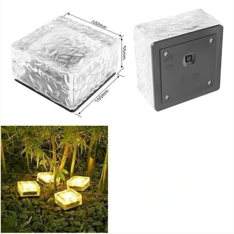 Lumini solare de exterior, impermeabile, decor pentru peisajul grădinii, lămpi Ice Brick, plăci de podea din sticlă, iluminare subterană pătrată, lumini de grădină