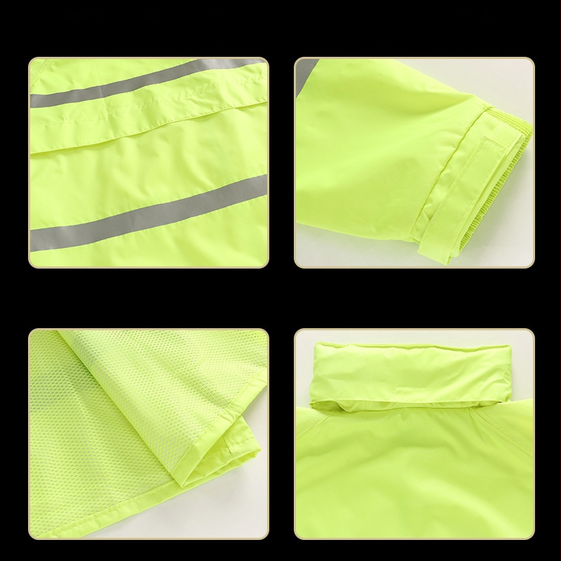 Oxfordska tkanina neprepokavý kabát s rozdeleným strihom, fluoreskujúcne zelený, pre dospelých, unisex, vonkajšie voľnočasové aktivity, reflexný
