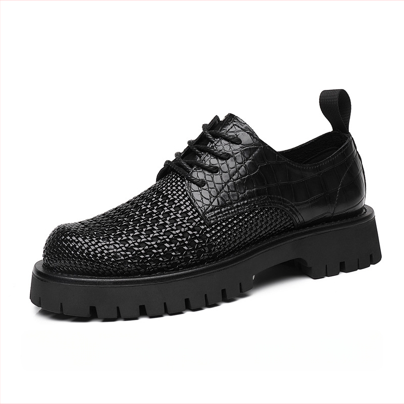 Sandale din piele pentru bărbați, design aerisit cu decupaje, creștere înălțime în interior, vârf rotund, încălțăminte versatilă business-casual