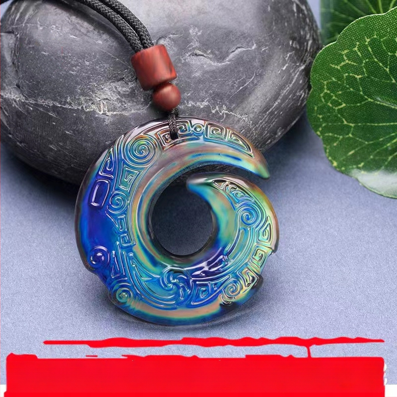 Unisex náhrdelník s teplotne citlivou zmenou farby, glazúrovaný geometrický dizajn