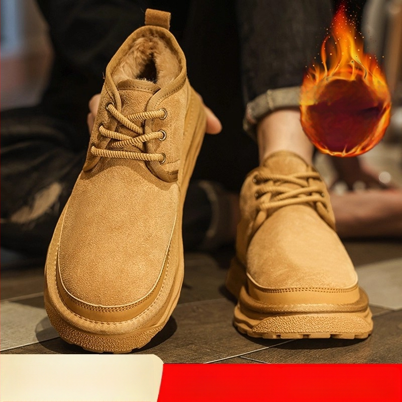 Sangpo μποτάκια χιονιού unisex, χειμερινό μοντέλο 2025, δέρμα με ενσωματωμένη γούνα, επένδυση από γούνα, ζεστασιά