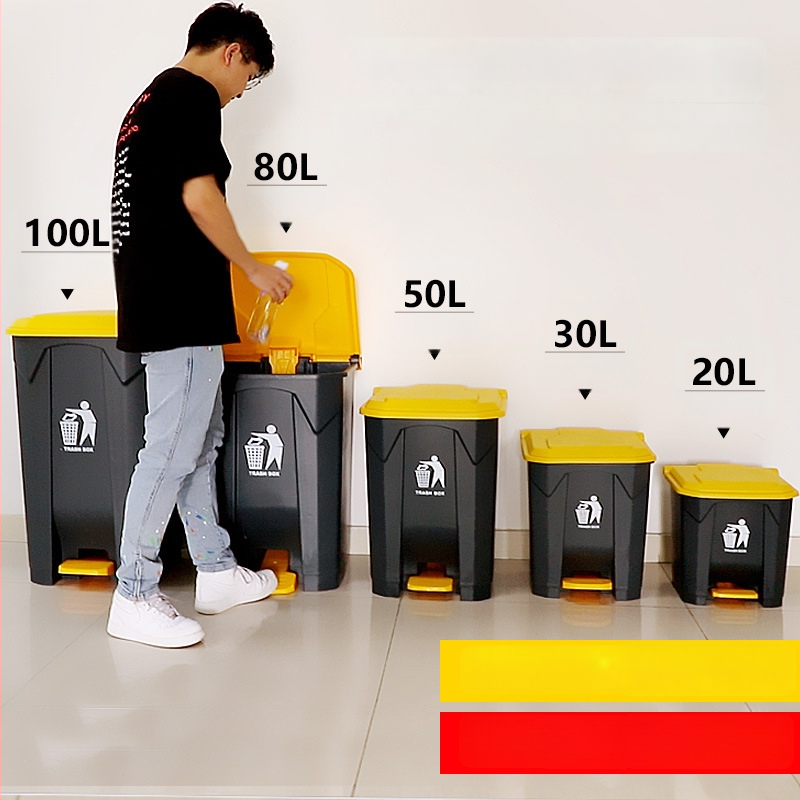 Kôš na odpadky s pedálom a vekom, s veľkým objemom, plastový, valcovitý, pre komerčné aj domáce použitie