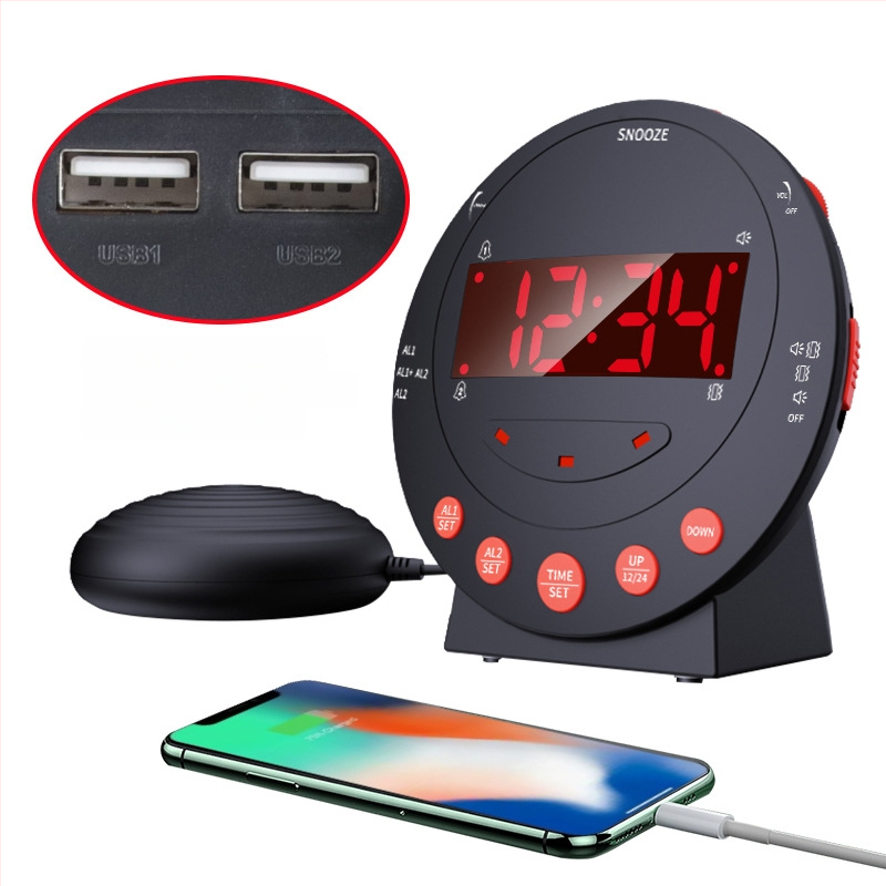 Taishen TS-BC600 Вибрационен будилник за хора с увреждания на слуха, LED дисплей, 24-часов формат