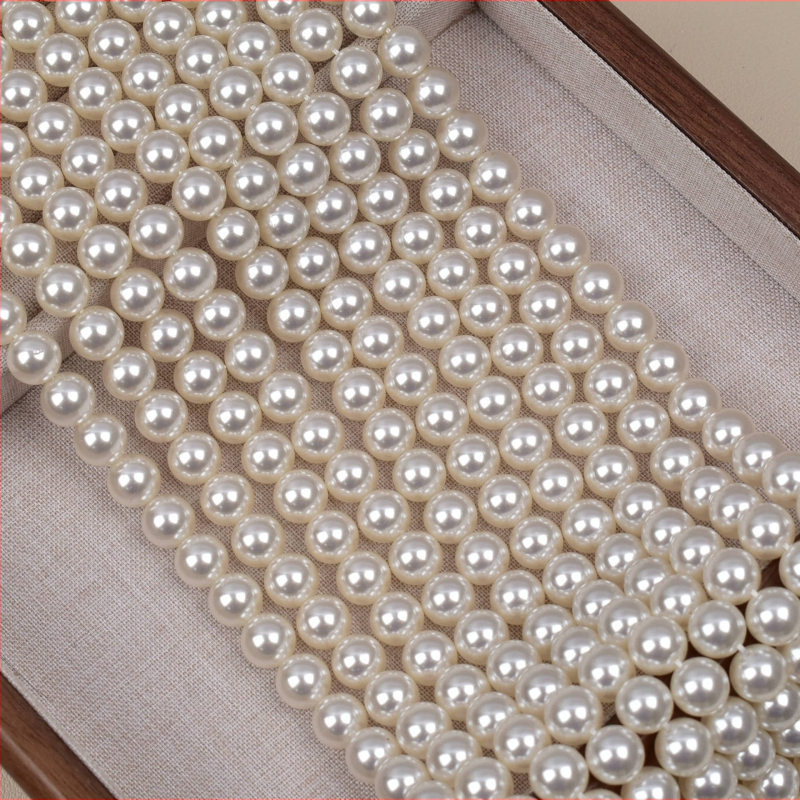 Perle din sticlă imitând scoică, albe, 8 mm, mărgele cu gaură dreaptă, pe un șir de 40 cm pentru bijuterii DIY, semifabricate, 650 culori