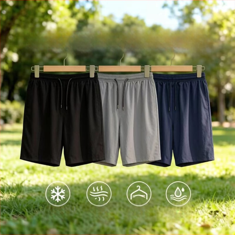Pánske športové šortky z ice silk, leto, ľahké, rýchloschnúce, voľný strih, capri dĺžka