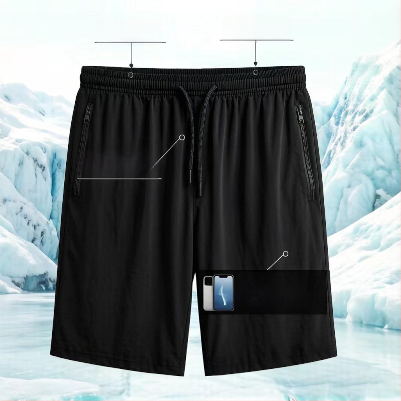 Pánske športové šortky z ice silk, leto, ľahké, rýchloschnúce, voľný strih, capri dĺžka